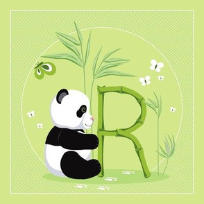 The letter R and Panda, green background