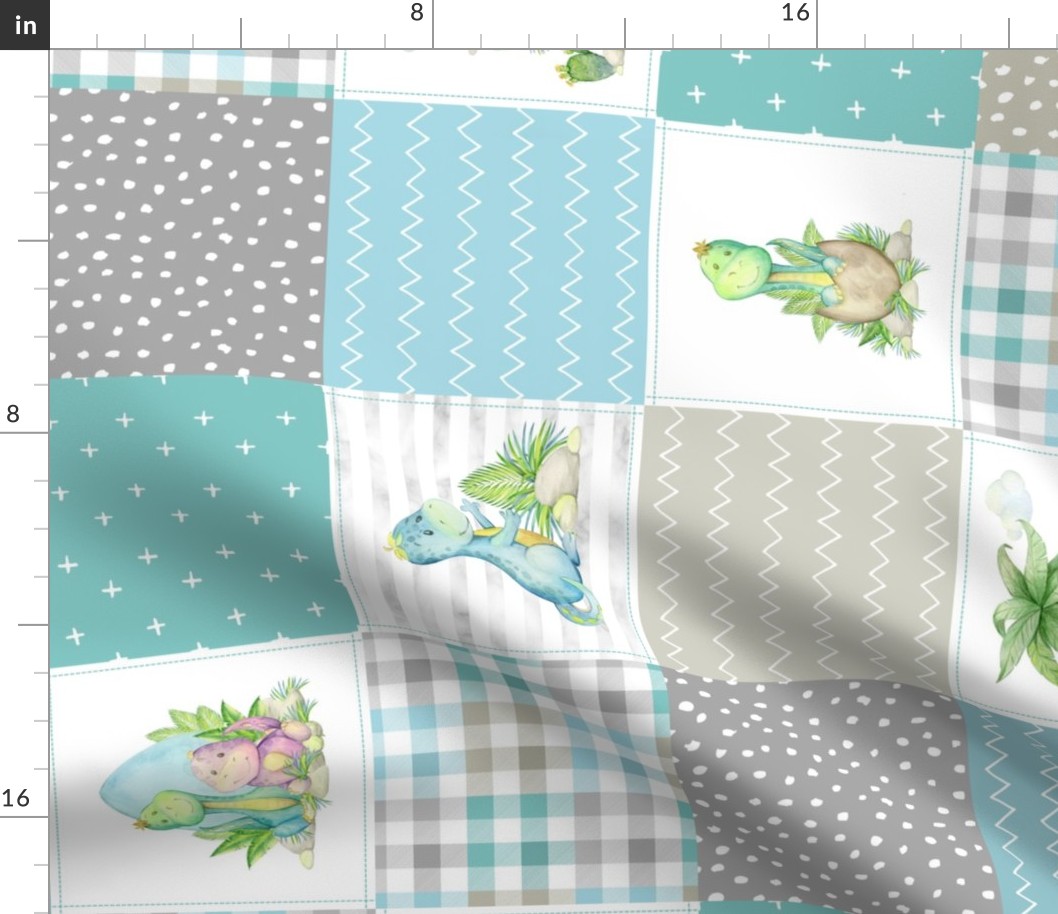 Dinosaur Friends Quilt – Kids Patchwork Fabric, ROTATED