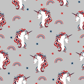 usa unicorn fabric - patriotic unicorn, american unicorn - grey