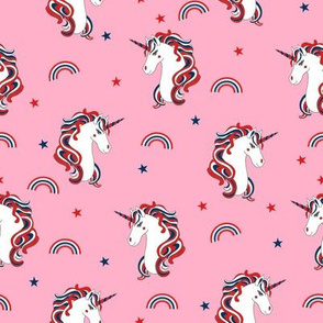 usa unicorn fabric - patriotic unicorn, american unicorn - pink