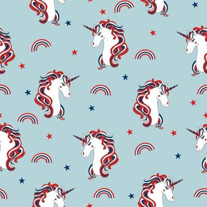 usa unicorn fabric - patriotic unicorn, american unicorn - light blue