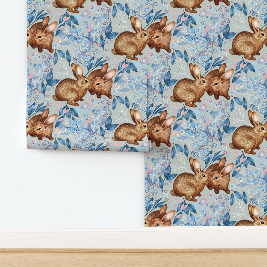 Spring Rabbit Pair - on light grey