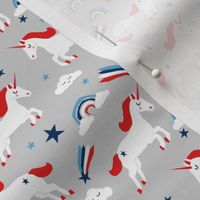 Patriotic Unicorn fabric - july 4th fabric, usa - grey