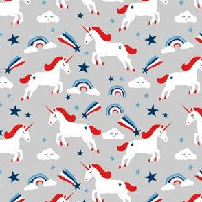 Patriotic Unicorn fabric - july 4th fabric, usa - grey