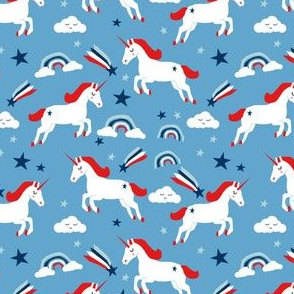Patriotic Unicorn fabric - july 4th fabric, usa -  medium blue