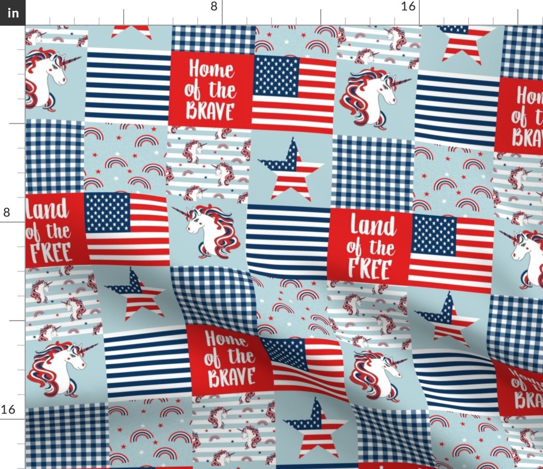usa unicorn fabric - cheater quilt - 3" squares