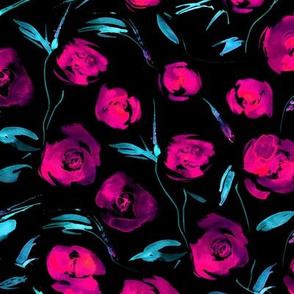 Roses for princess on black ★ hand painted florals for modern home decor, bedding, nursery, baby girl