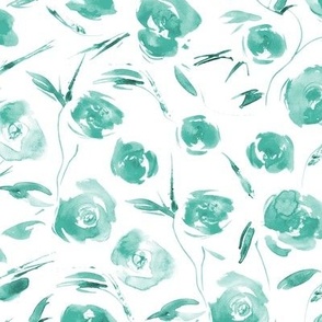 Mint roses for princess -watercolor tonal turquoise florals