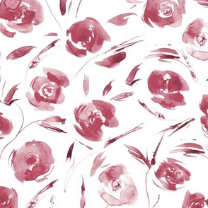 Burgundy roses for princess ★ watercolor tonal florals for modern home decor, bedding, nursery