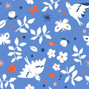 collage paper cut  birds in blue