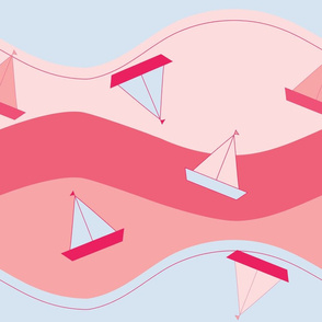 Paper boats in blue grey and pink