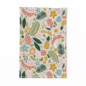 Tropical Adventure Woodcut // Colorful Geometric Florals, Botanicals, and Bugs // Pineapple, Palm Tree, Banana Leaf, Coffee Beans, Beetles, Fronds, Garden, Escape, Citrus, Fruit