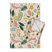 Tropical Adventure Woodcut // Colorful Geometric Florals, Botanicals, and Bugs // Pineapple, Palm Tree, Banana Leaf, Coffee Beans, Beetles, Fronds, Garden, Escape, Citrus, Fruit