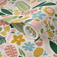 Tropical Adventure Woodcut // Colorful Geometric Florals, Botanicals, and Bugs // Pineapple, Palm Tree, Banana Leaf, Coffee Beans, Beetles, Fronds, Garden, Escape, Citrus, Fruit