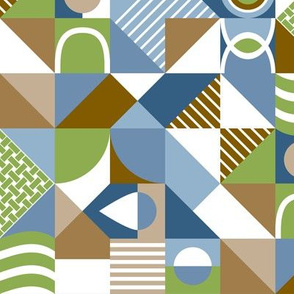 Color-Blocked Geometric Shapes in Blue, Green, Brown and White