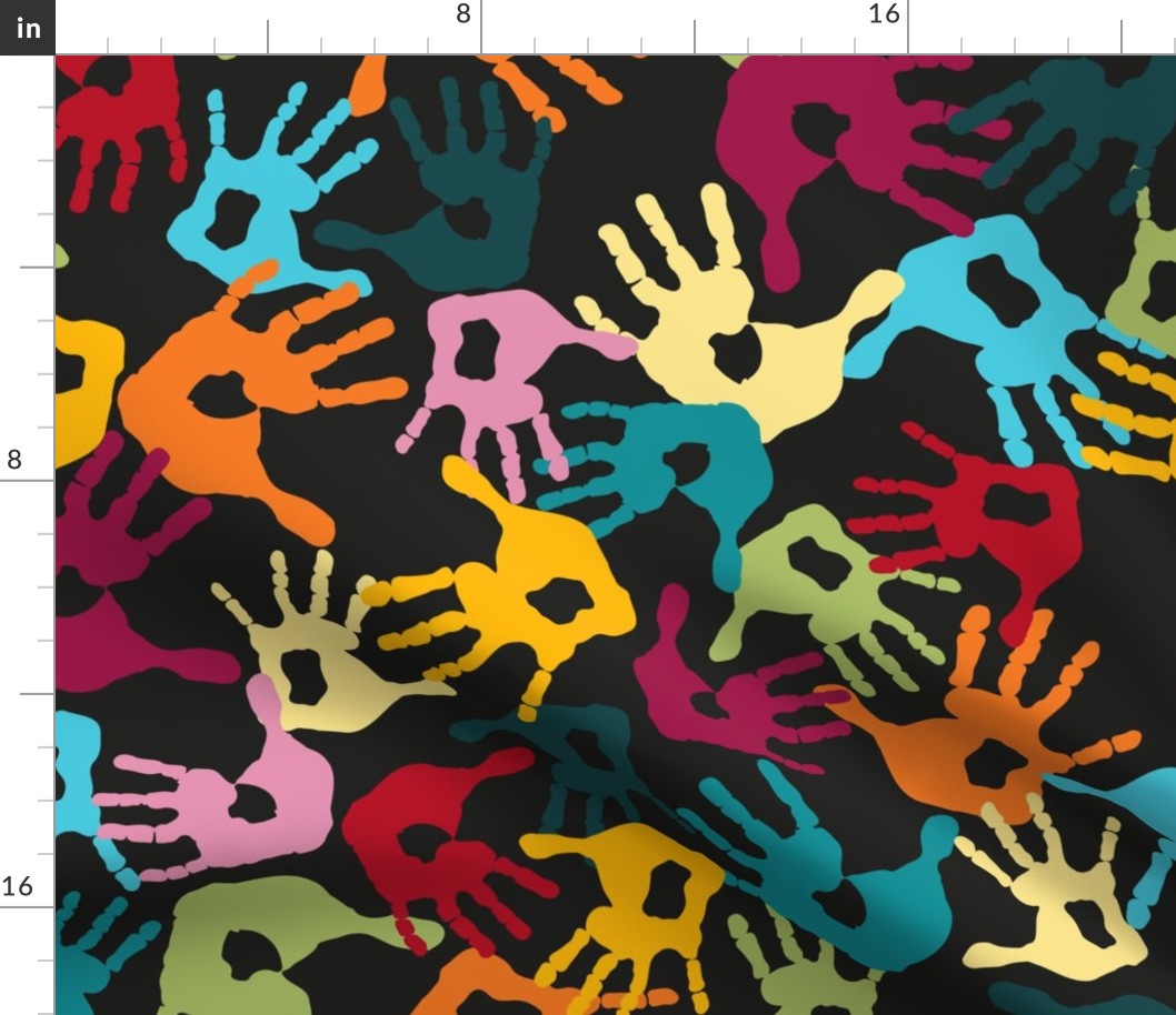 kids hands prints - luigis hands bohemian on black - kids fabric