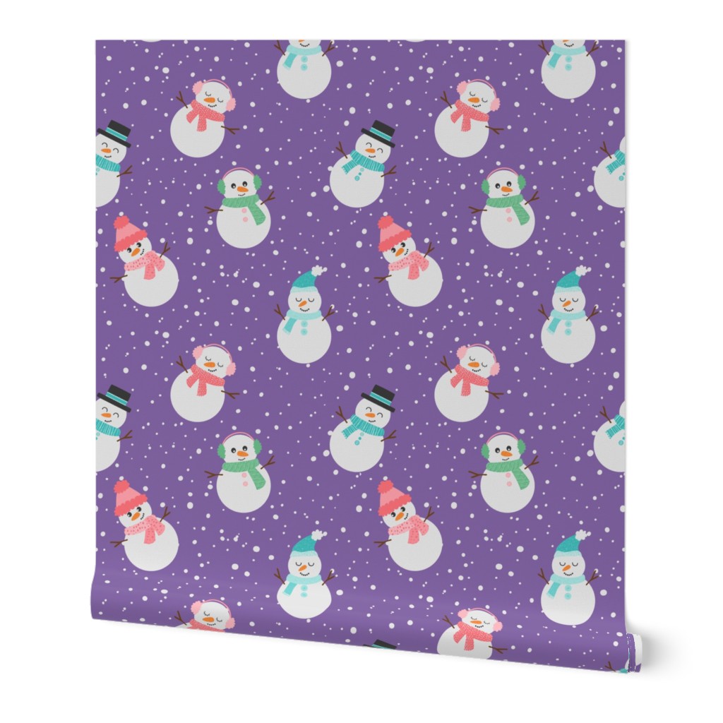 Cute Snowman Pattern Purple