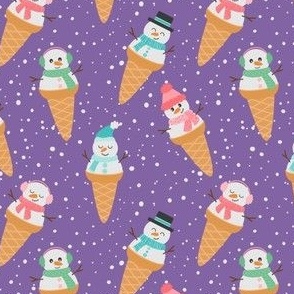 Snowman Snow Cones Ice Cream Winter On Purple