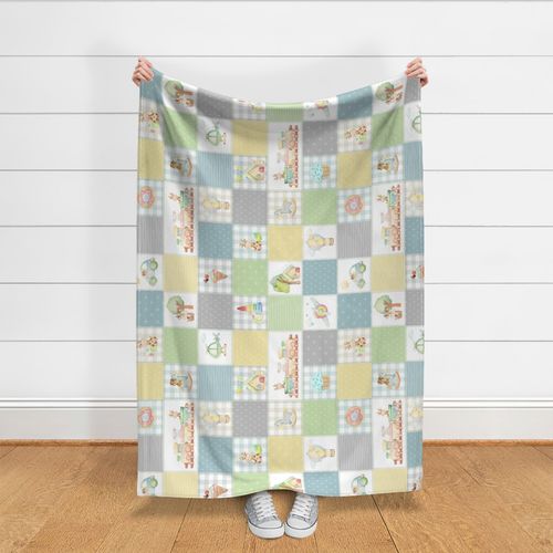 Baby Toys Patchwork Quilt (yellow, green, blue, gray) ROTATED