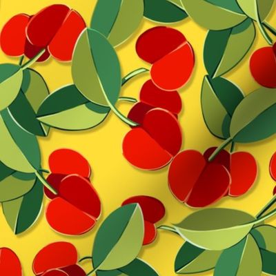 Papercut Cherries | Mid-Century Yellow