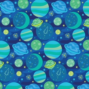 Planet Collage in Blue