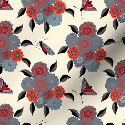  Eliza's Teal Red Six Spot Butterfly &  Flowers