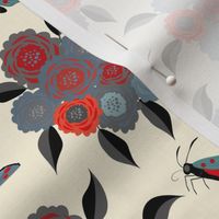  Eliza's Teal Red Six Spot Butterfly &  Flowers