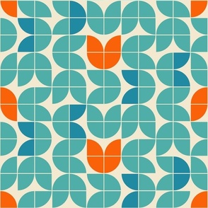 Mid Century Modern Tulips Orange & Teal - Regular Scale