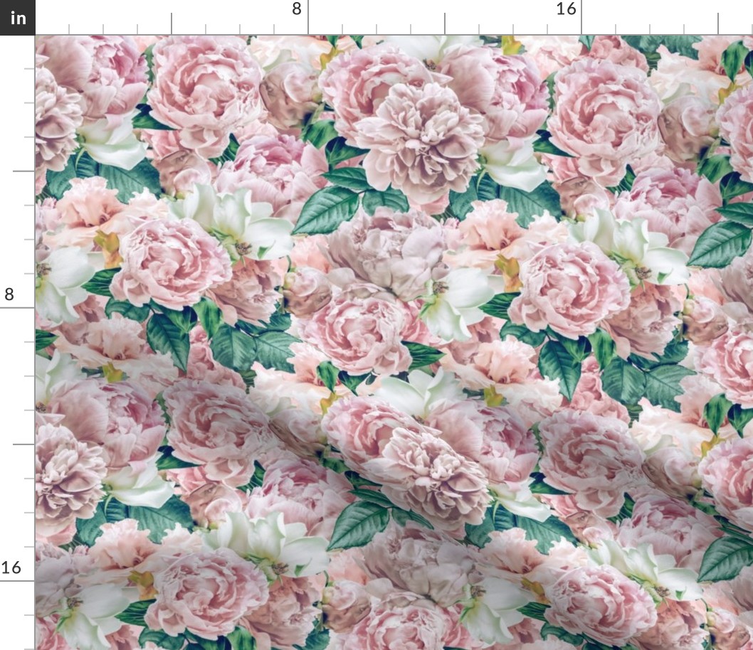 10" Pastel Real Springflower Peony Pattern - Sepia multiple Layers