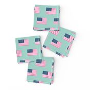american flag preppy pink - pink american flag fabric - mint