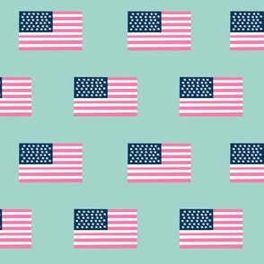 american flag preppy pink - pink american flag fabric - mint