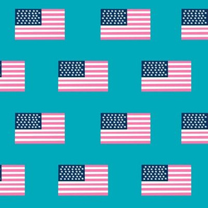 american flag preppy pink - pink american flag fabric - teal