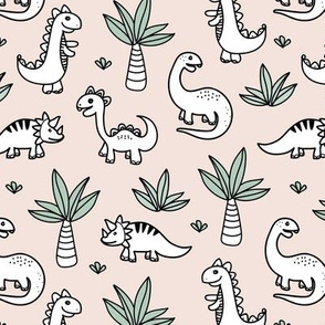 Little kawaii dino land summer palm trees and dinosaurs dragons kids baby neutral sage green beige