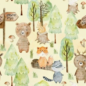 7" Woodland Watercolor Animals - Baby Animal in green Forest 