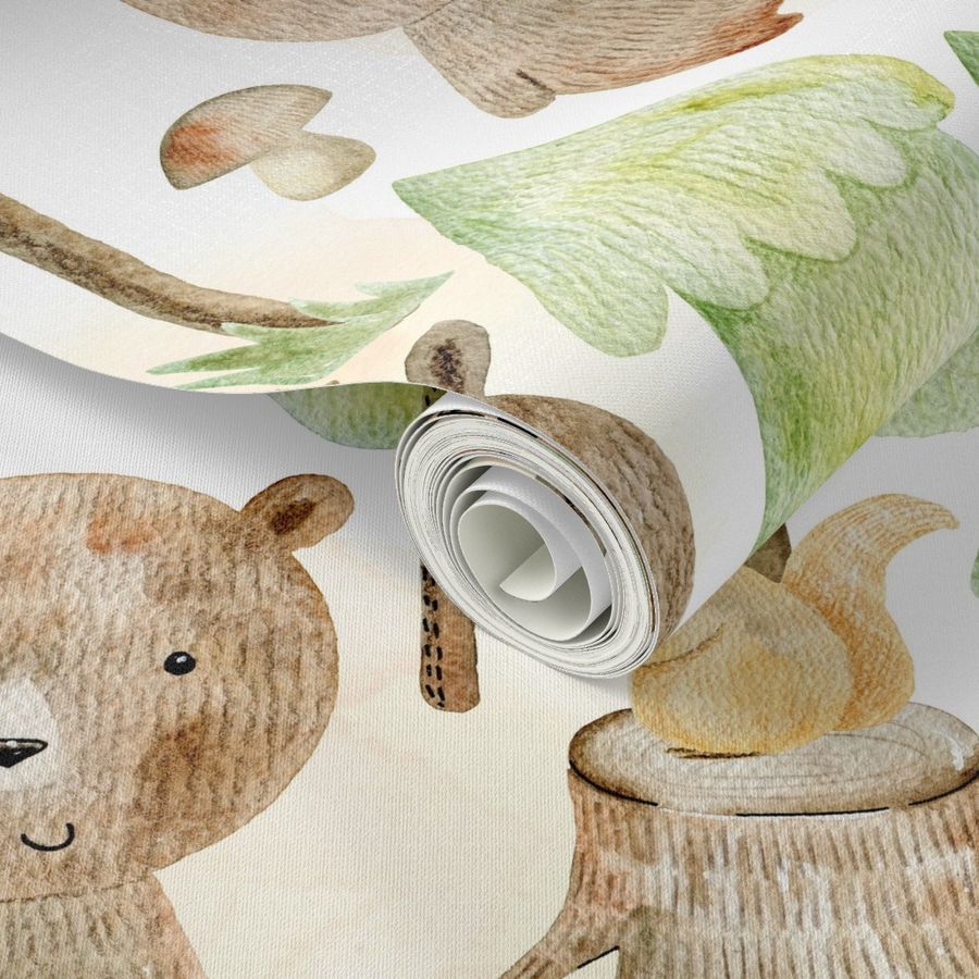 Spoonflower Fabric - Woodland Animals Forest Autumn Watercolor