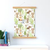 12" Woodland Watercolor Animals - Baby Animal in green Autumn Forest light background 