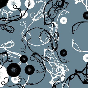 Abstract swirls and circles on blue grey