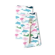 dolphins -  nautical summer beach - multi pink & green - LAD20