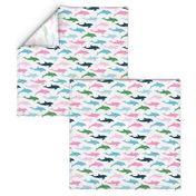 dolphins -  nautical summer beach - multi pink & green - LAD20