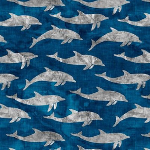 dolphins - nautical summer beach - watercolor grey on blue - LAD20