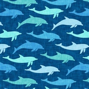 dolphins - nautical summer beach -multi blue on blue - LAD20