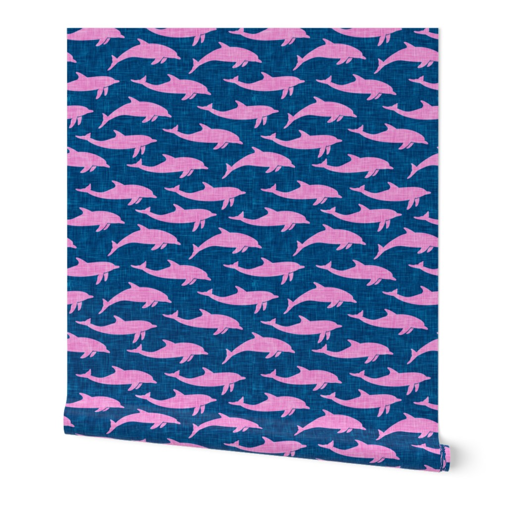 dolphins - nautical summer beach - pink on blue - LAD20