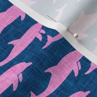 dolphins - nautical summer beach - pink on blue - LAD20