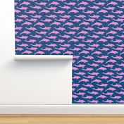 dolphins - nautical summer beach - pink on blue - LAD20