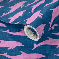 dolphins - nautical summer beach - pink on blue - LAD20