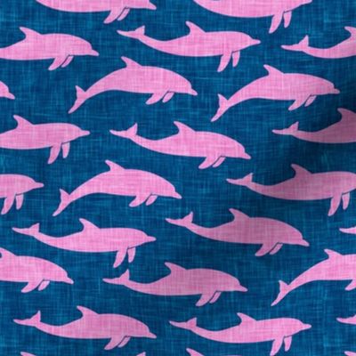 dolphins - nautical summer beach - pink on blue - LAD20