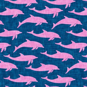 dolphins - nautical summer beach - pink on blue - LAD20