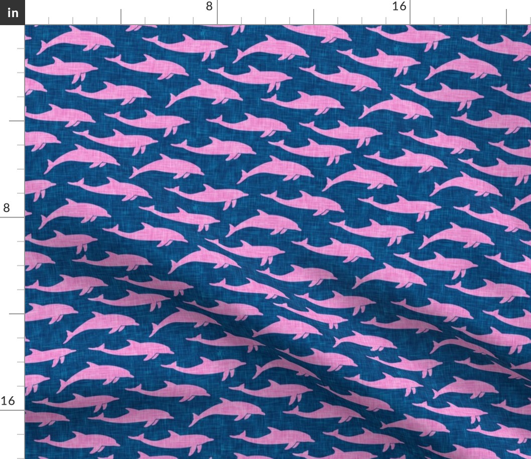 dolphins - nautical summer beach - pink on blue - LAD20