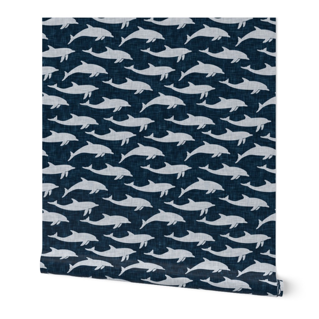 dolphins - nautical summer beach - dark blue - LAD20