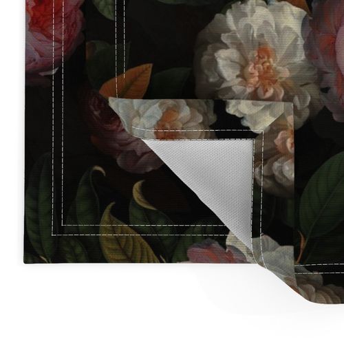 Small -  Vintage Summer Dark Night Romanticism:  Maximalism Moody Florals- Antiqued Pink And White Jan Davidsz. de Heem Roses Bouquets With Fern Leaves Nostalgic - Gothic Mystic Night-  Antique Botany Wallpaper and Victorian  Dramatic Glamour   Goth Mysti